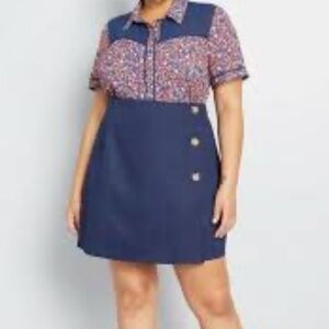 ModCloth Navy Blue Cotton Button Miniskirt Large EUC